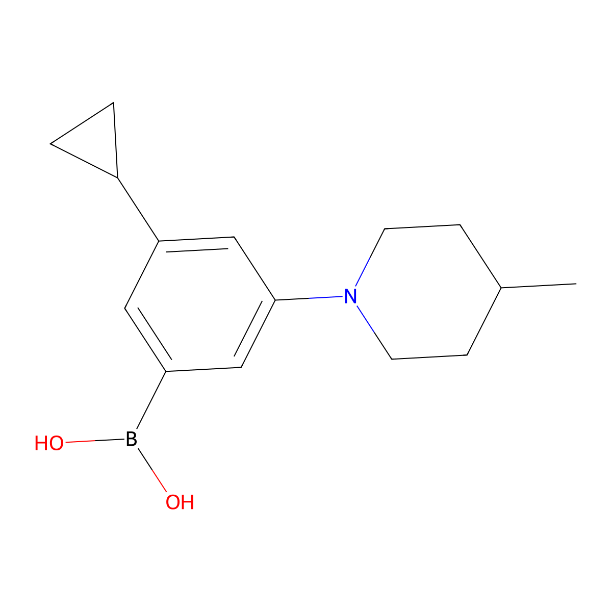 (3-Cyclopropyl-5-(4-methylpiperidin-1-yl)phenyl)boronic acid molecular structure, CAS 2225155-50-8