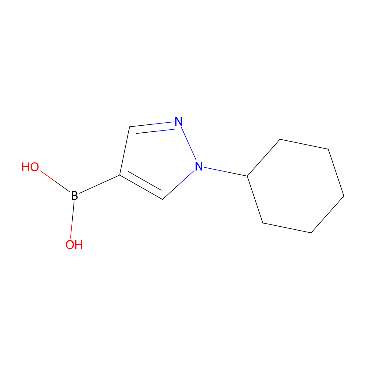 (1-Cyclohexyl-1H-pyrazol-4-yl)boronic acid molecular structure, CAS 2225155-52-0