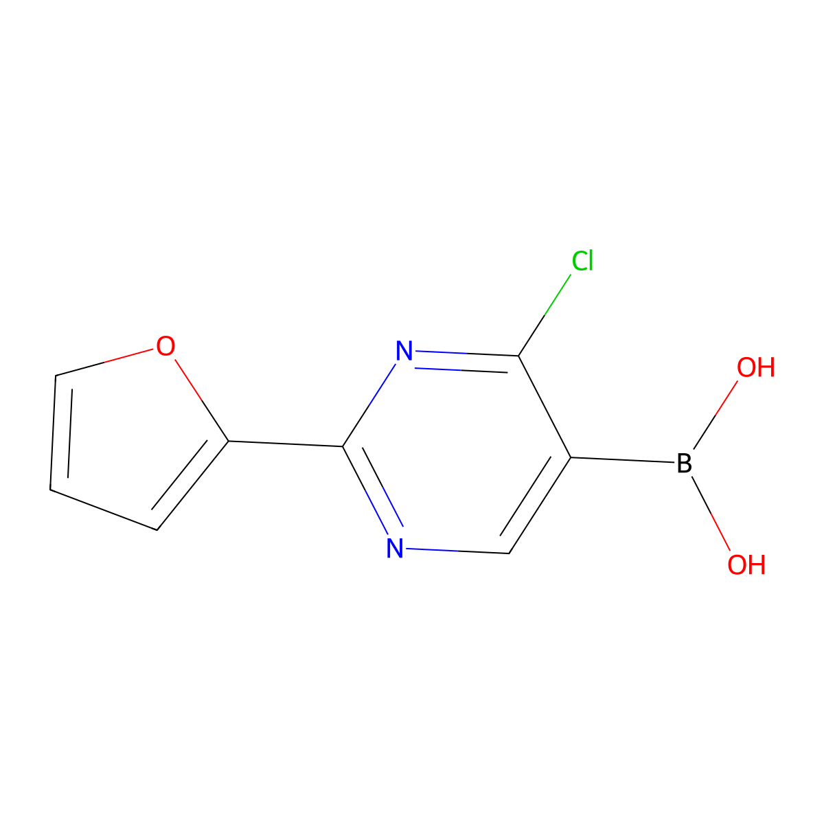 (4-Chloro-2-(furan-2-yl)pyrimidin-5-yl)boronic acid molecular structure, CAS 2225155-60-0