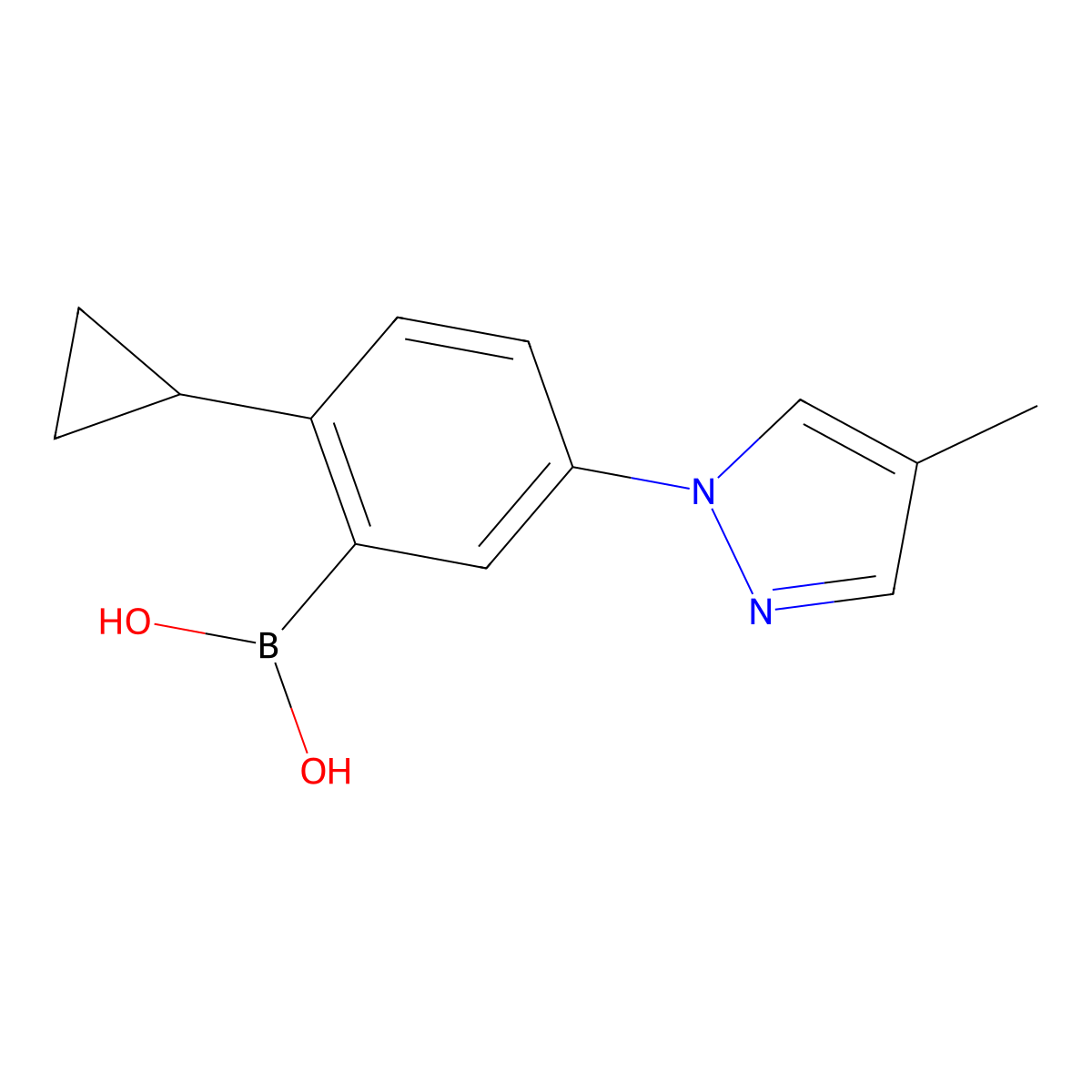 (2-Cyclopropyl-5-(4-methyl-1H-pyrazol-1-yl)phenyl)boronic acid molecular structure, CAS 2225155-67-7