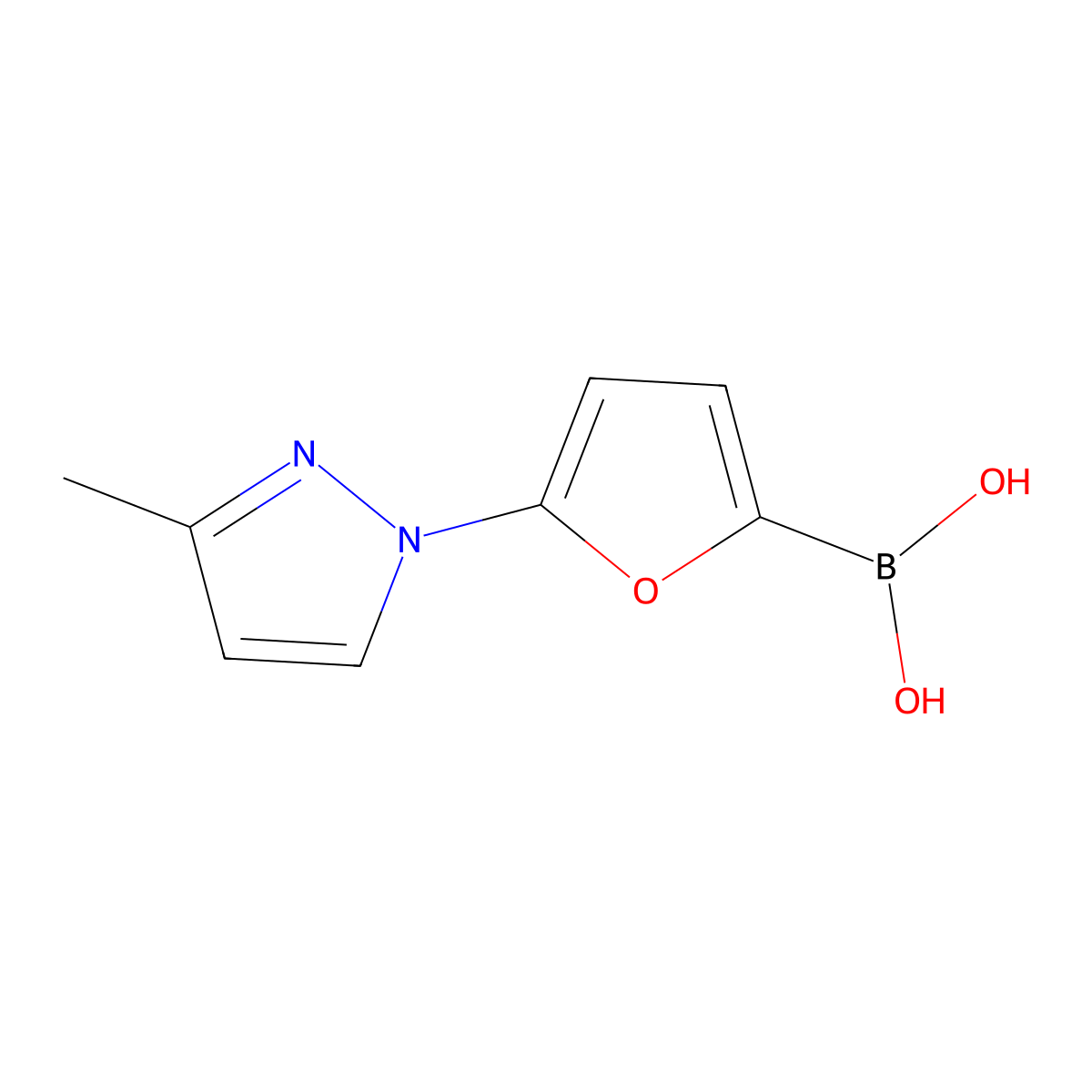 (5-(3-Methyl-1H-pyrazol-1-yl)furan-2-yl)boronic acid molecular structure, CAS 2225155-75-7