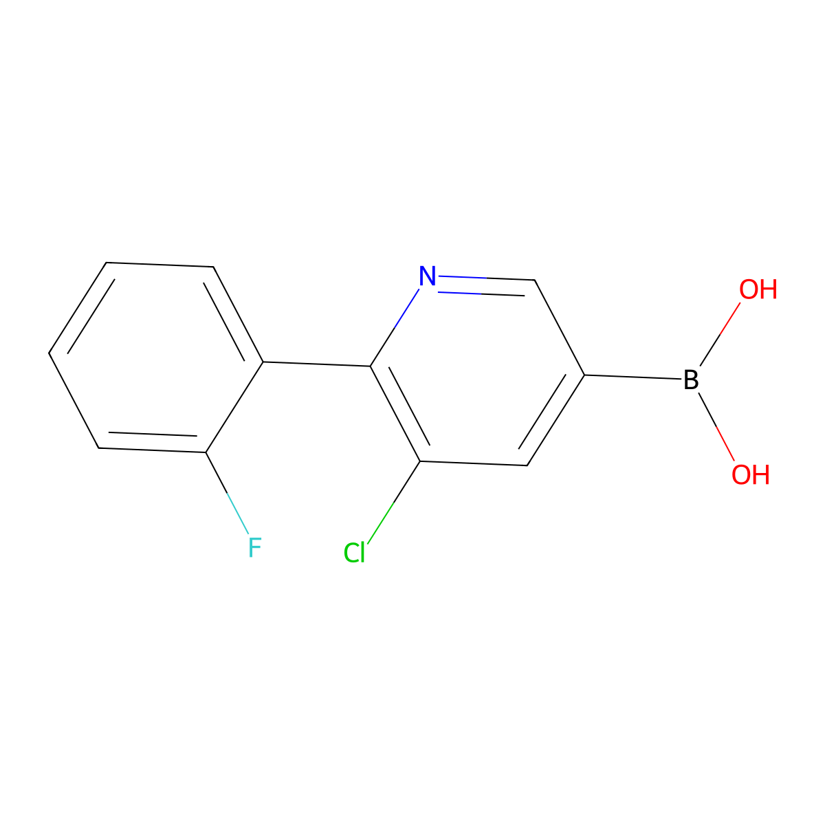 (5-Chloro-6-(2-fluorophenyl)pyridin-3-yl)boronic acid molecular structure, CAS 2225155-82-6