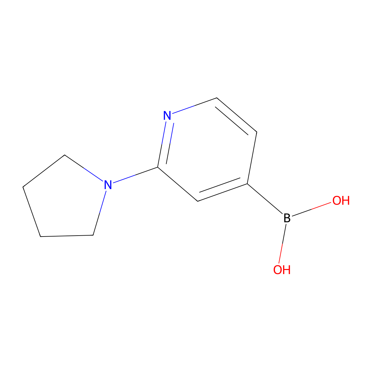 (2-(Pyrrolidin-1-yl)pyridin-4-yl)boronic acid molecular structure, CAS 2225155-87-1