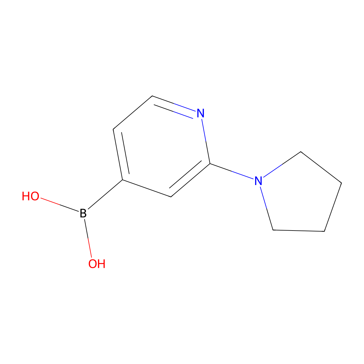 (2-(Pyrrolidin-1-yl)pyridin-4-yl)boronic acid molecular structure, CAS 2225155-87-1