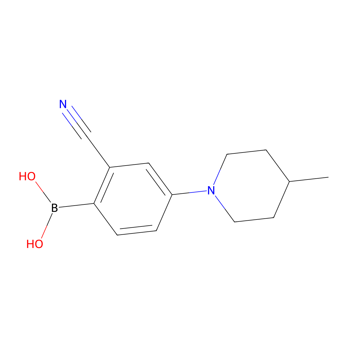 (2-Cyano-4-(4-methylpiperidin-1-yl)phenyl)boronic acid molecular structure, CAS 2225155-95-1