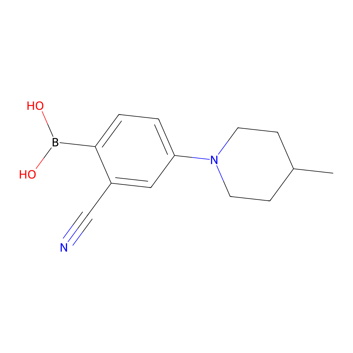 (2-Cyano-4-(4-methylpiperidin-1-yl)phenyl)boronic acid molecular structure, CAS 2225155-95-1