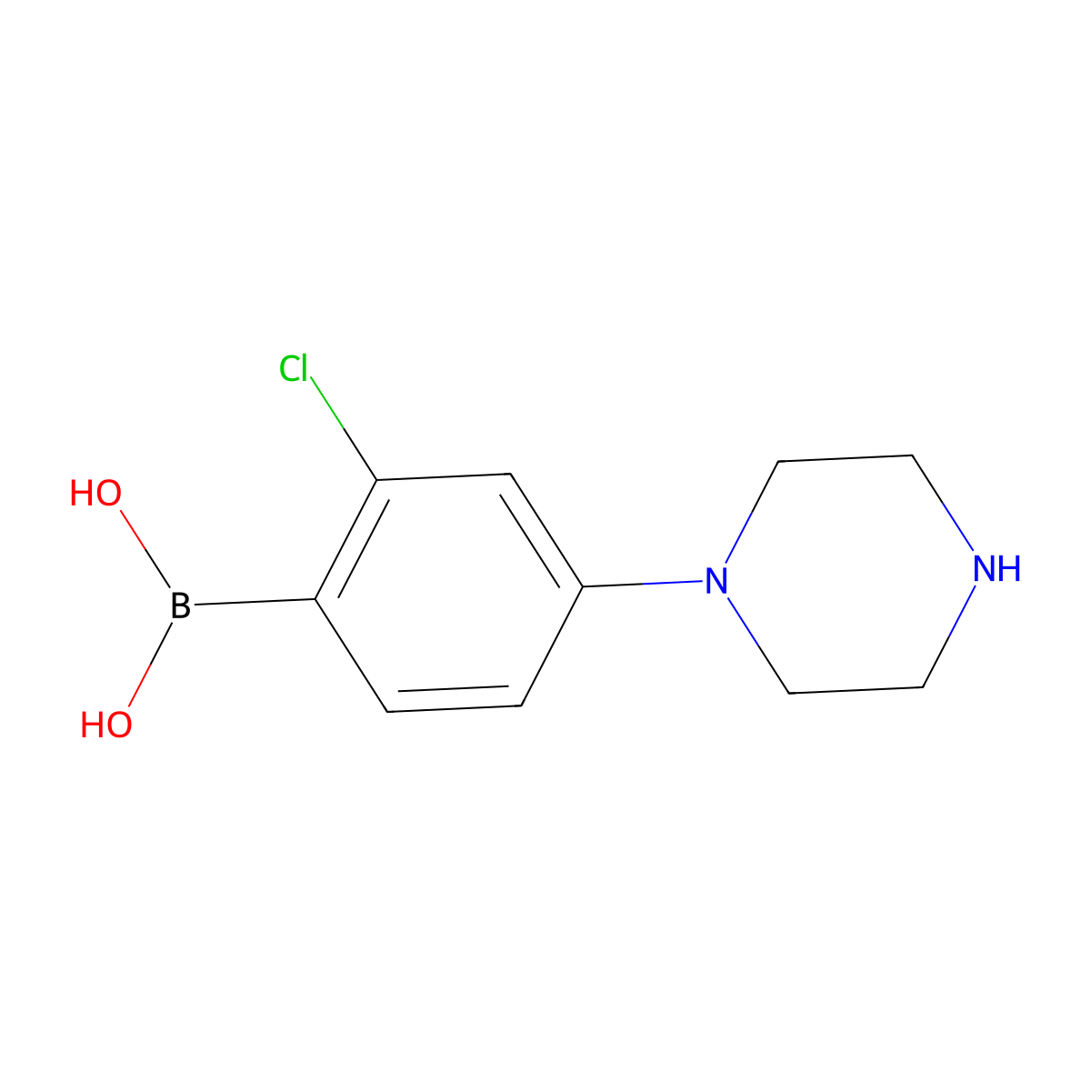 (2-Chloro-4-(piperazin-1-yl)phenyl)boronic acid molecular structure, CAS 2225155-99-5