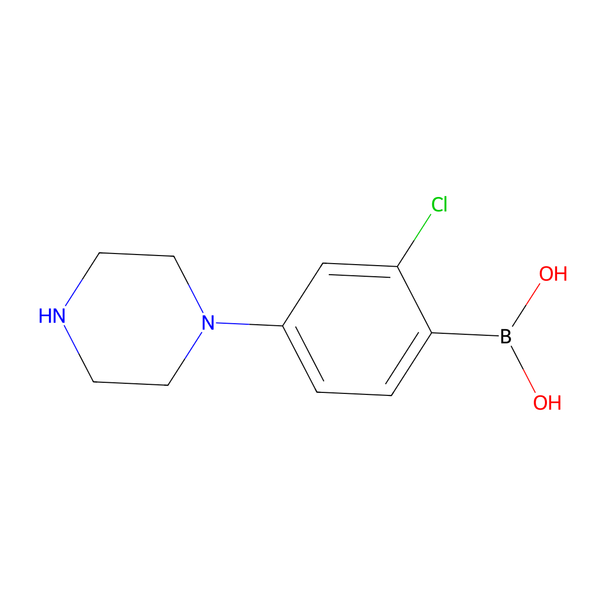 (2-Chloro-4-(piperazin-1-yl)phenyl)boronic acid molecular structure, CAS 2225155-99-5