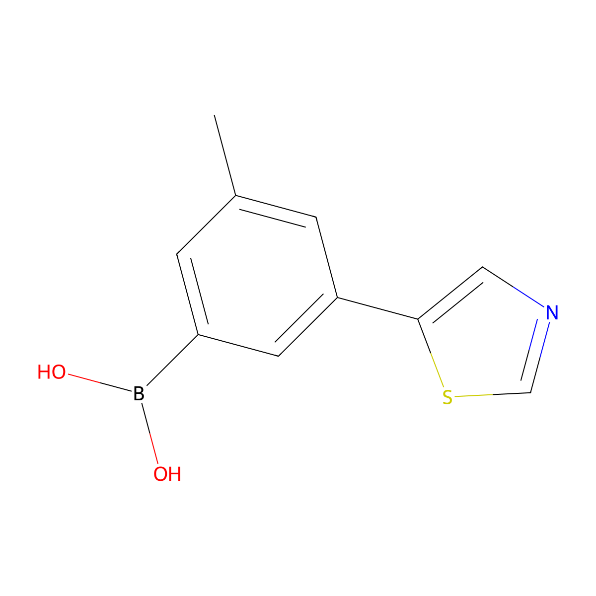 (3-Methyl-5-(thiazol-5-yl)phenyl)boronic acid molecular structure, CAS 2225169-30-0