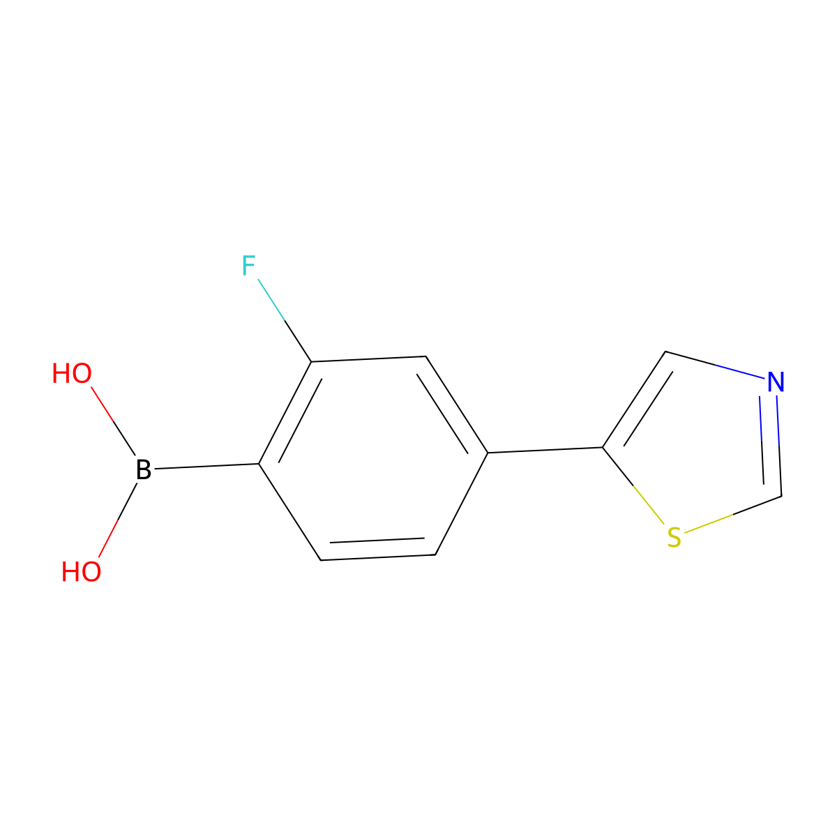 (2-Fluoro-4-(thiazol-5-yl)phenyl)boronic acid molecular structure, CAS 2225169-31-1