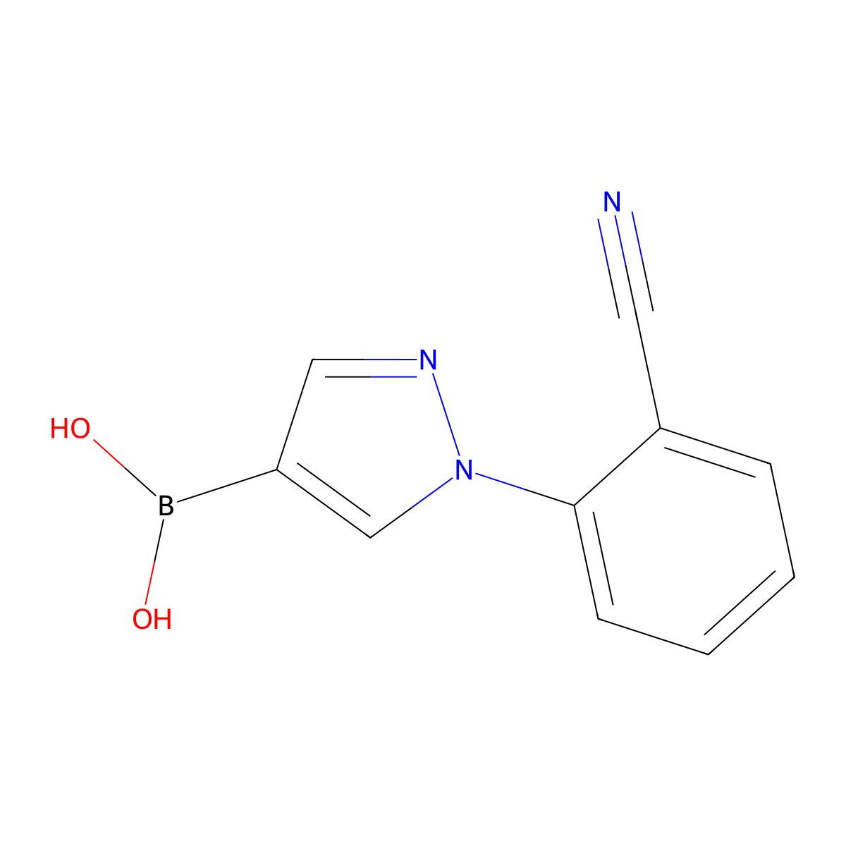 (1-(2-Cyanophenyl)-1H-pyrazol-4-yl)boronic acid molecular structure, CAS 2225169-32-2