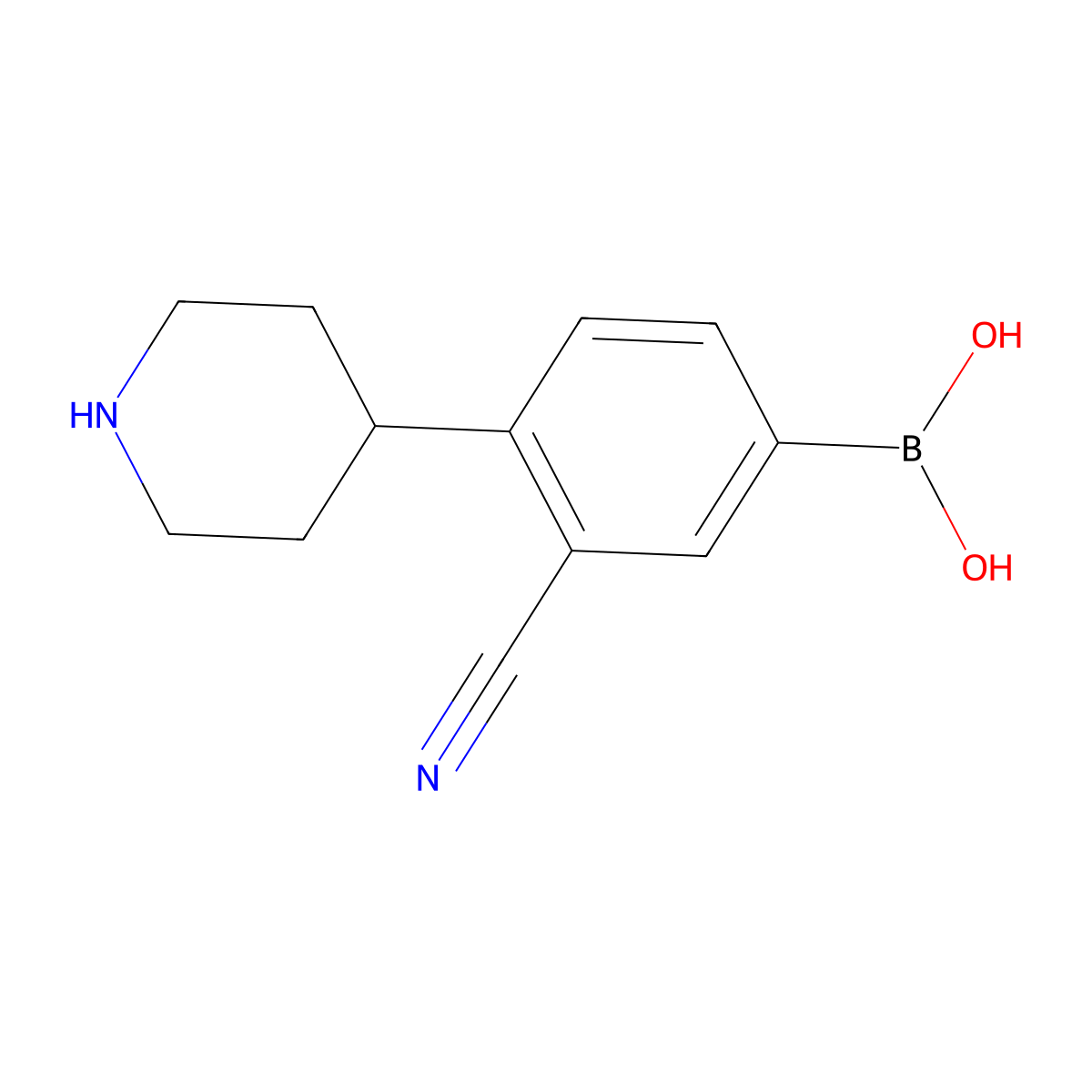 (3-Cyano-4-(piperidin-4-yl)phenyl)boronic acid molecular structure, CAS 2225169-33-3