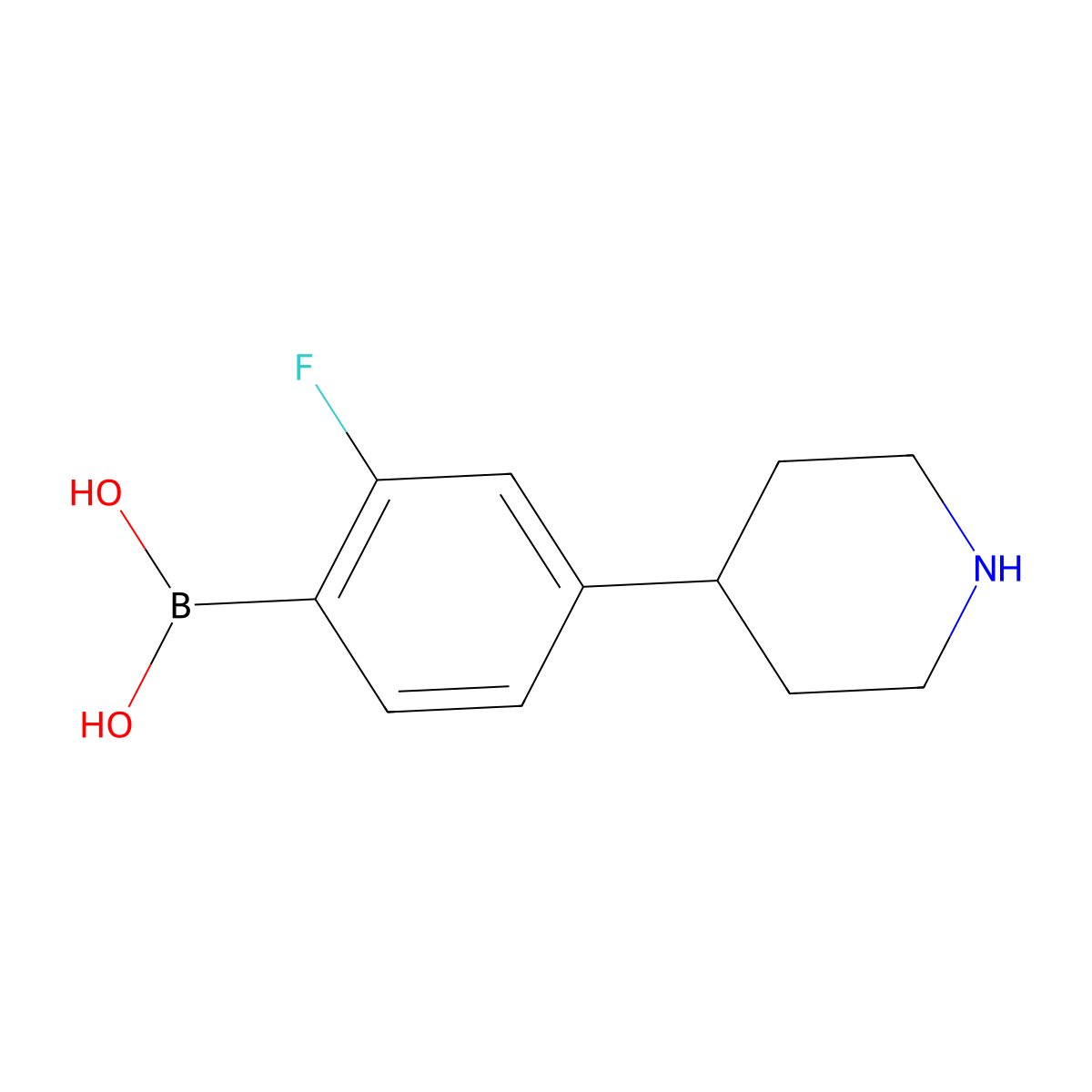 (2-Fluoro-4-(piperidin-4-yl)phenyl)boronic acid molecular structure, CAS 2225169-36-6