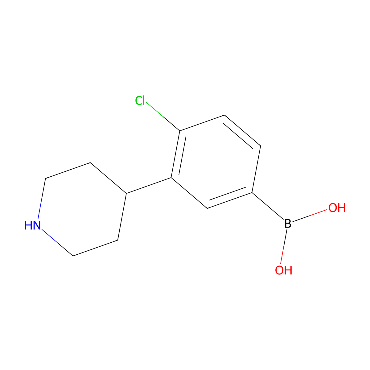 (4-Chloro-3-(piperidin-4-yl)phenyl)boronic acid molecular structure, CAS 2225169-42-4