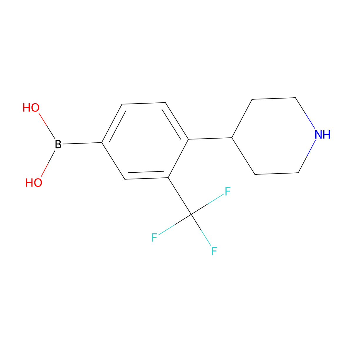 4-(Piperidin-4-yl)-3-trifluoromethylphenylboronic acid molecular structure, CAS 2225169-45-7