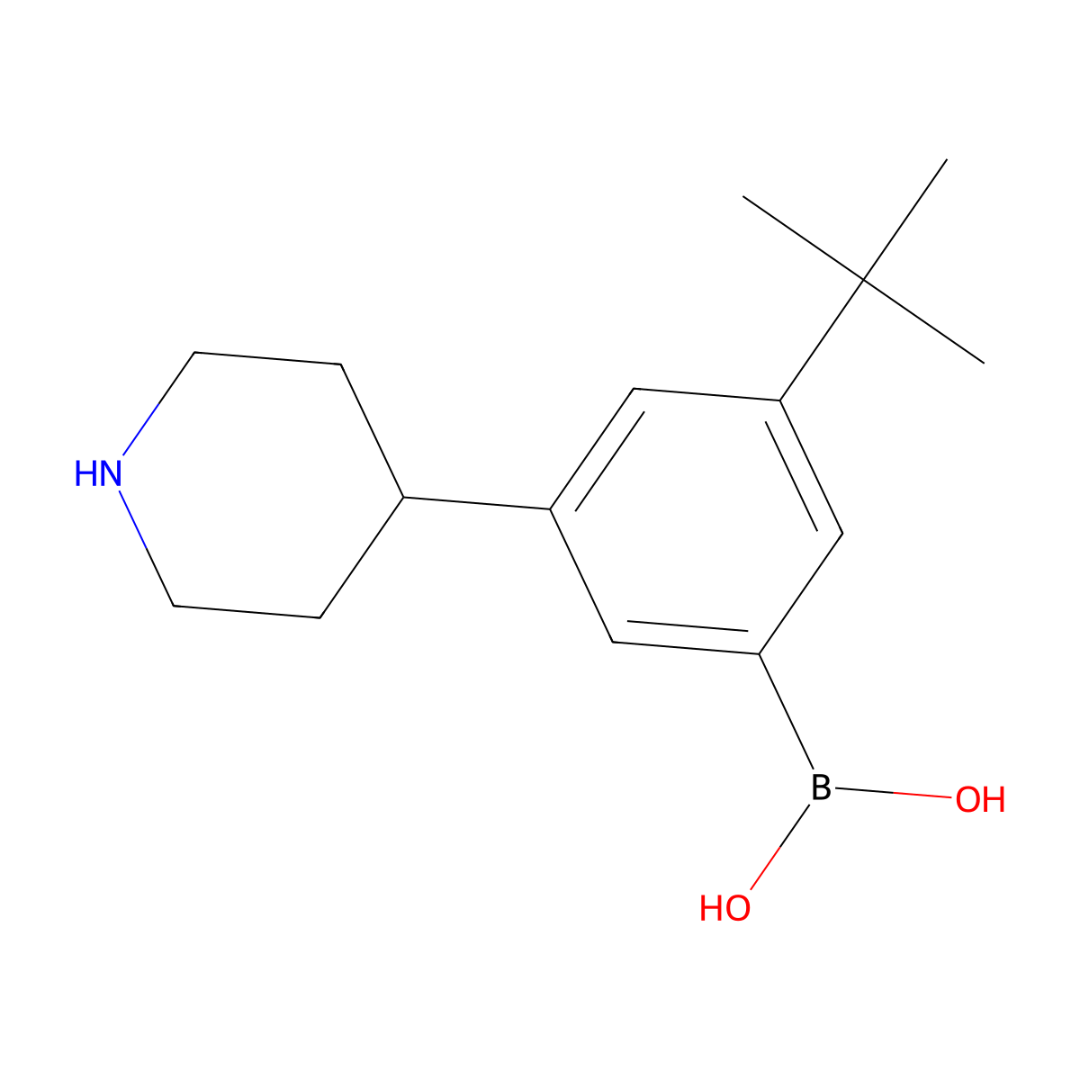 (3-(tert-Butyl)-5-(piperidin-4-yl)phenyl)boronic acid molecular structure, CAS 2225169-47-9