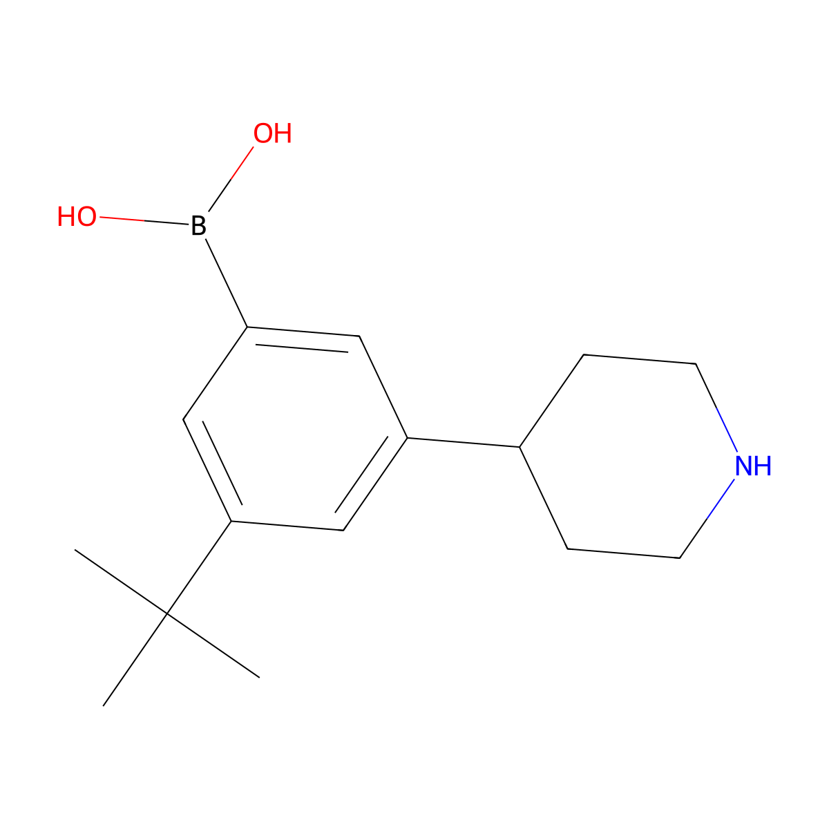 (3-(tert-Butyl)-5-(piperidin-4-yl)phenyl)boronic acid molecular structure, CAS 2225169-47-9