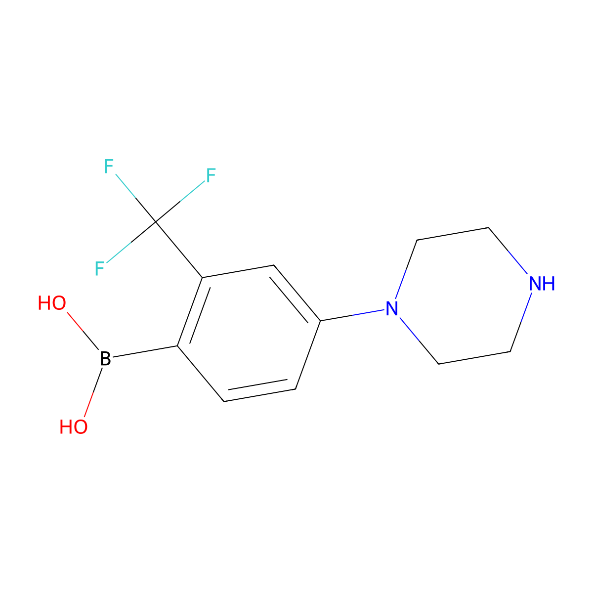 (4-(Piperazin-1-yl)-2-(trifluoromethyl)phenyl)boronic acid molecular structure, CAS 2225169-50-4