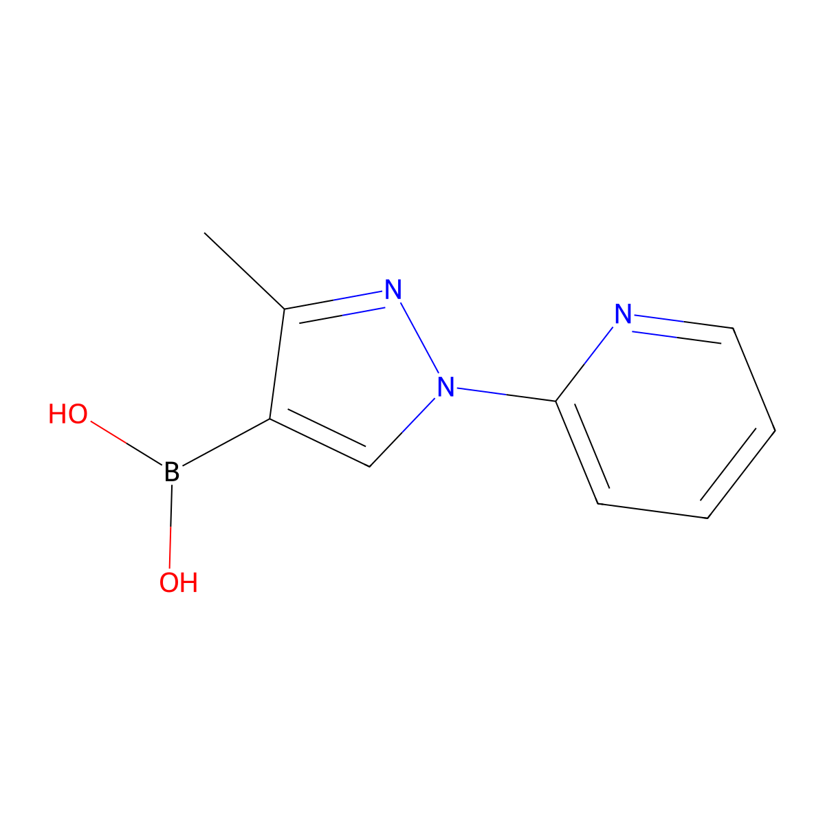 (3-Methyl-1-(pyridin-2-yl)-1H-pyrazol-4-yl)boronic acid molecular structure, CAS 2225169-51-5