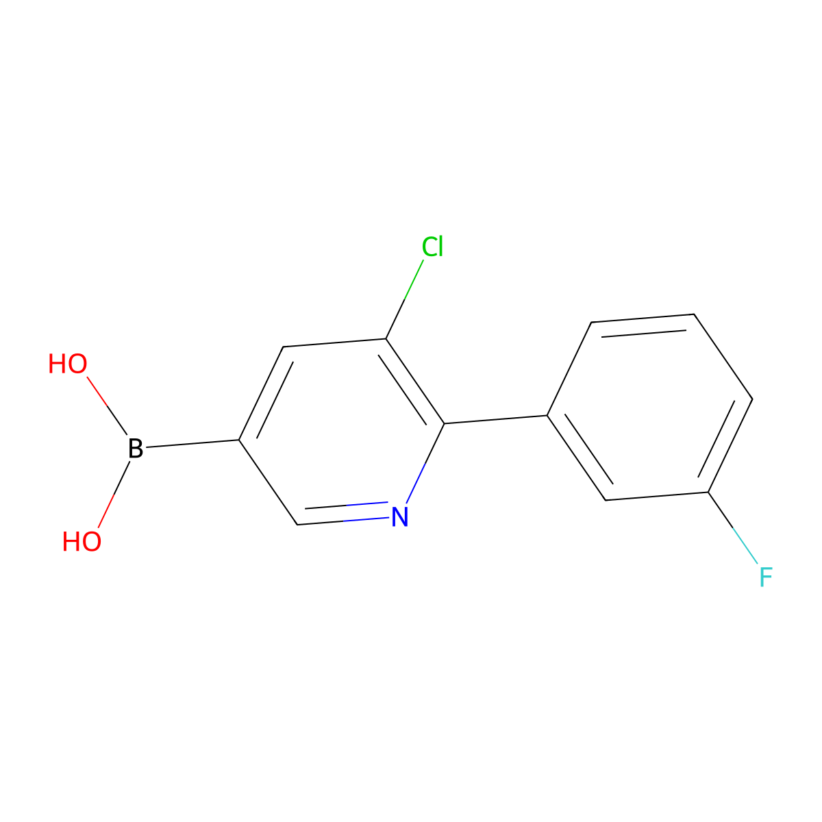 (5-Chloro-6-(3-fluorophenyl)pyridin-3-yl)boronic acid molecular structure, CAS 2225169-53-7