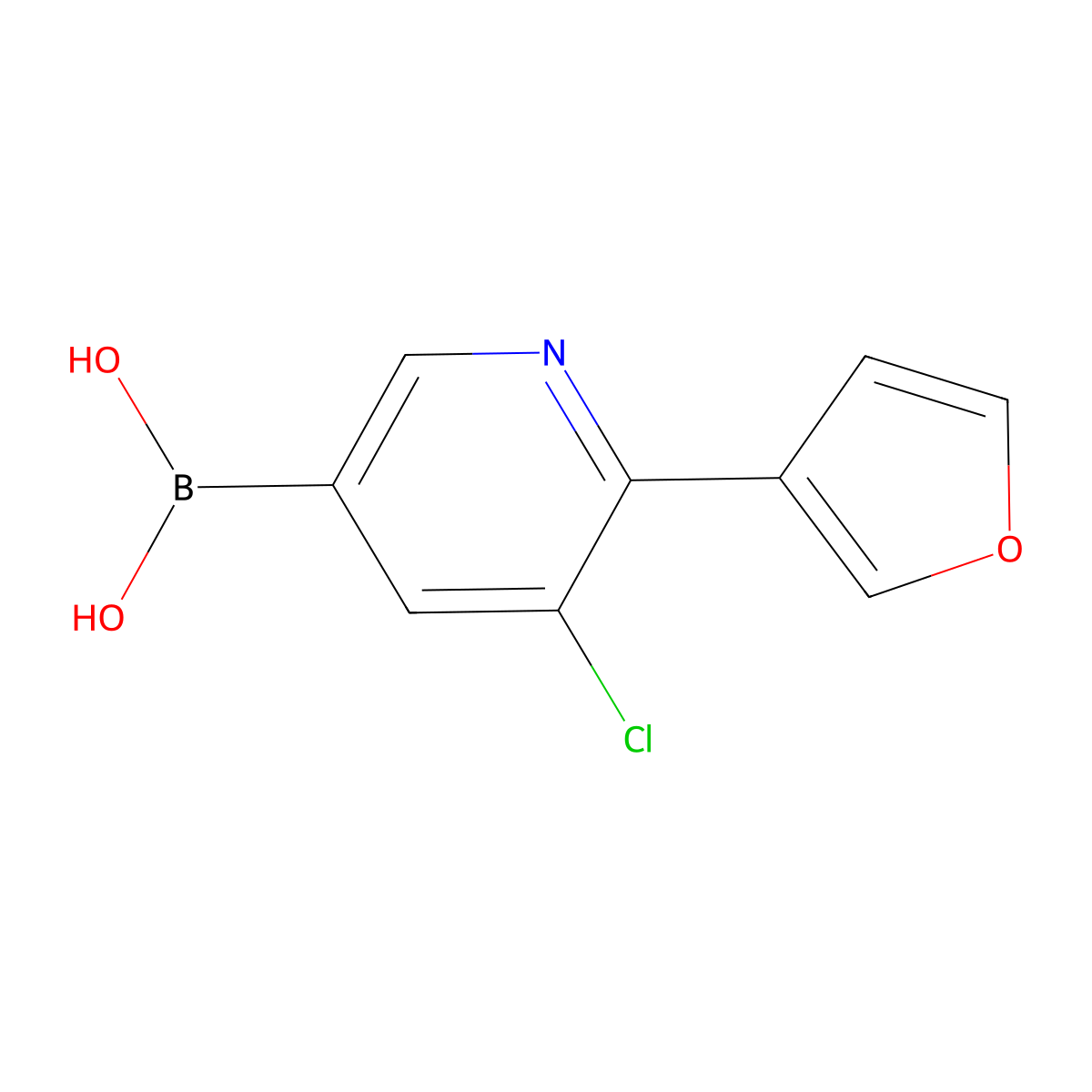 (5-Chloro-6-(furan-3-yl)pyridin-3-yl)boronic acid molecular structure, CAS 2225169-59-3