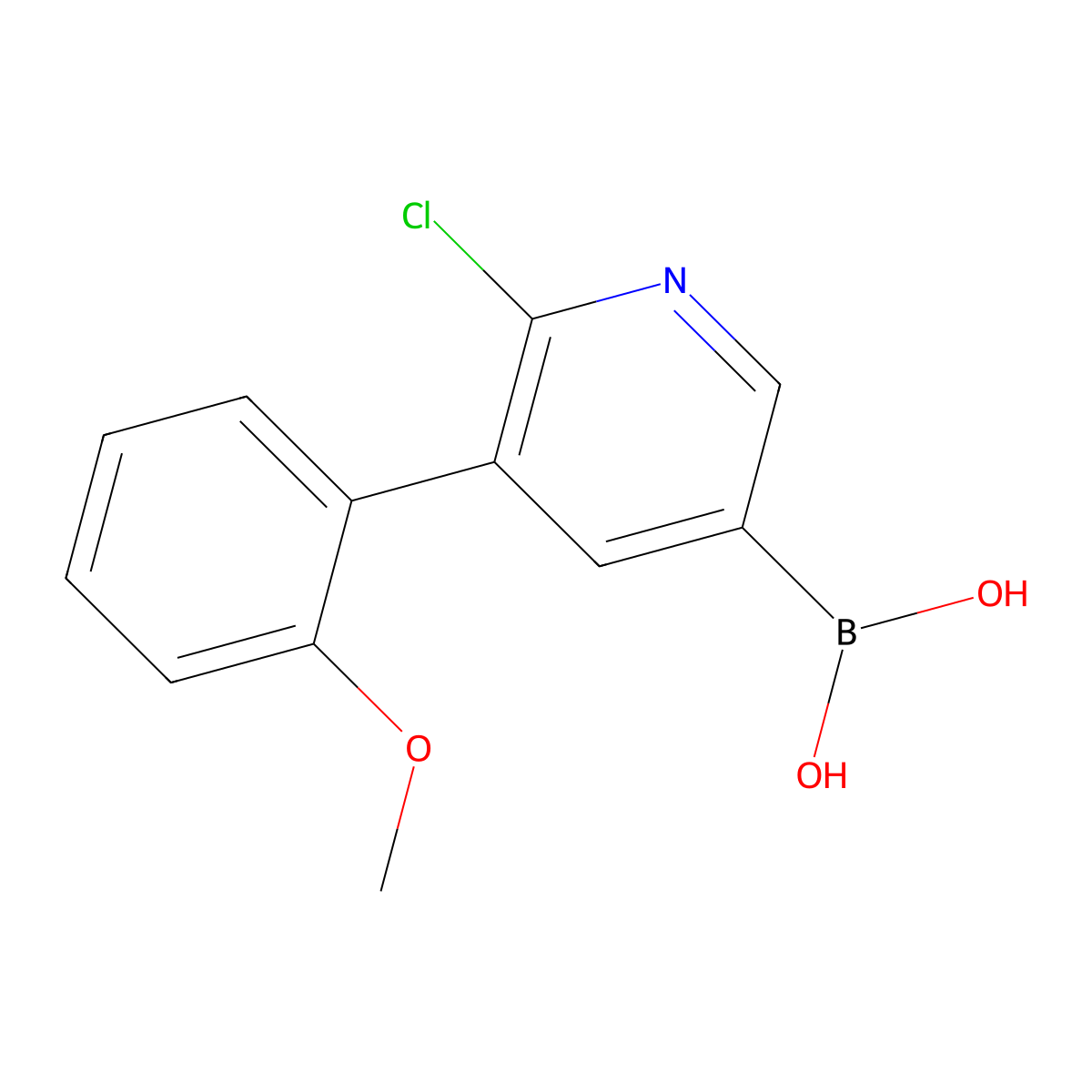 6-Chloro-5-(2-methoxyphenyl)pyridine-3-boronic acid molecular structure, CAS 2225169-83-3