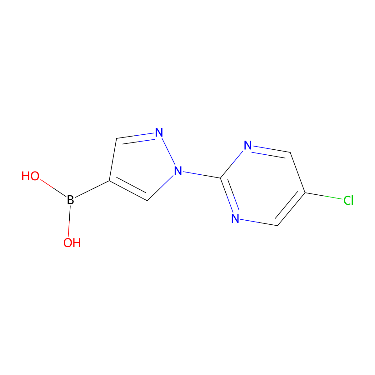 (1-(5-Chloropyrimidin-2-yl)-1H-pyrazol-4-yl)boronic acid molecular structure, CAS 2225169-84-4