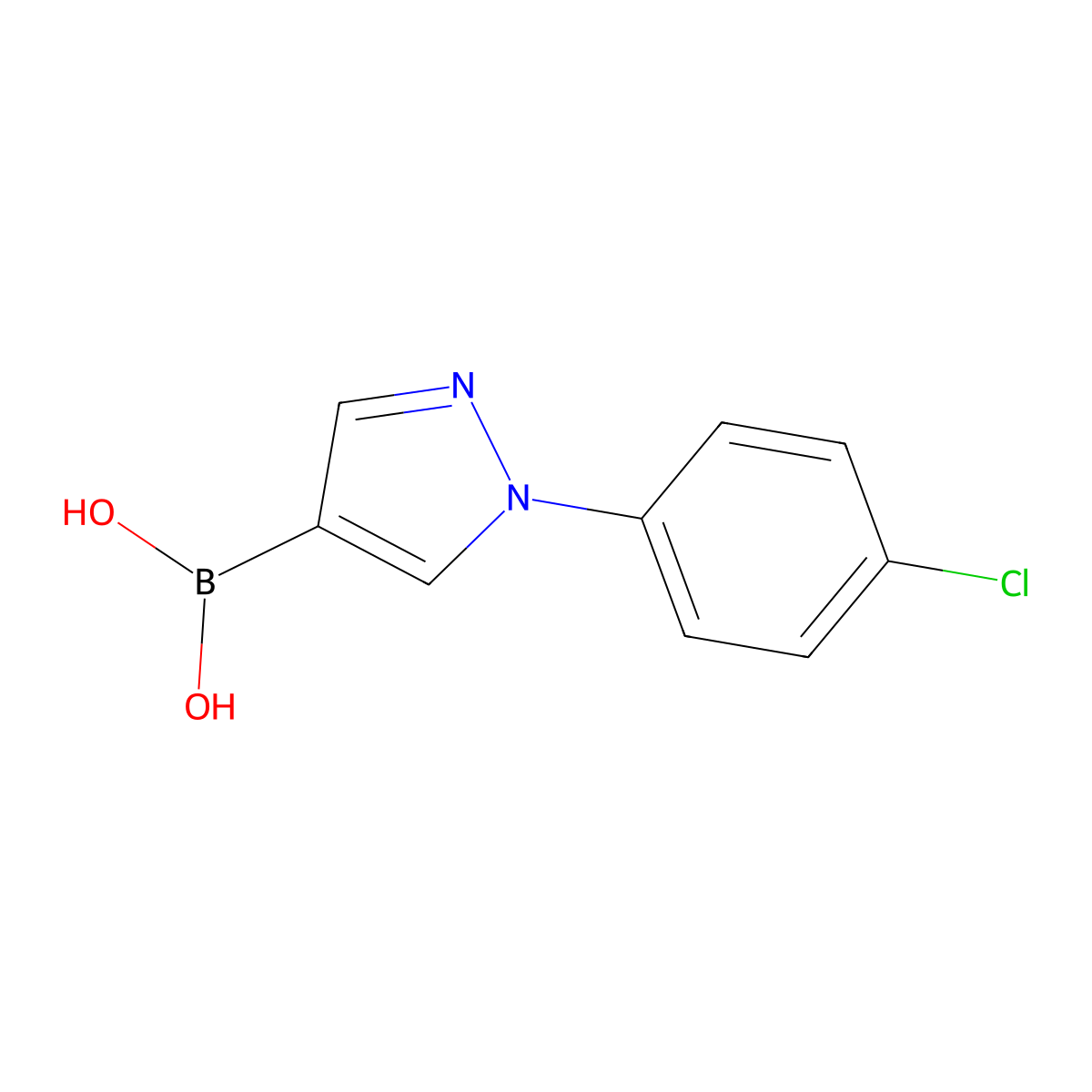 (1-(4-Chlorophenyl)-1H-pyrazol-4-yl)boronic acid molecular structure, CAS 2225169-87-7