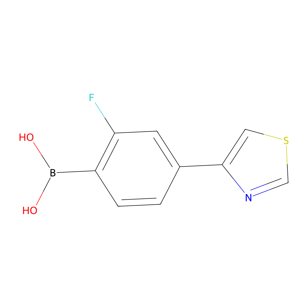 (2-Fluoro-4-(thiazol-4-yl)phenyl)boronic acid molecular structure, CAS 2225170-08-9