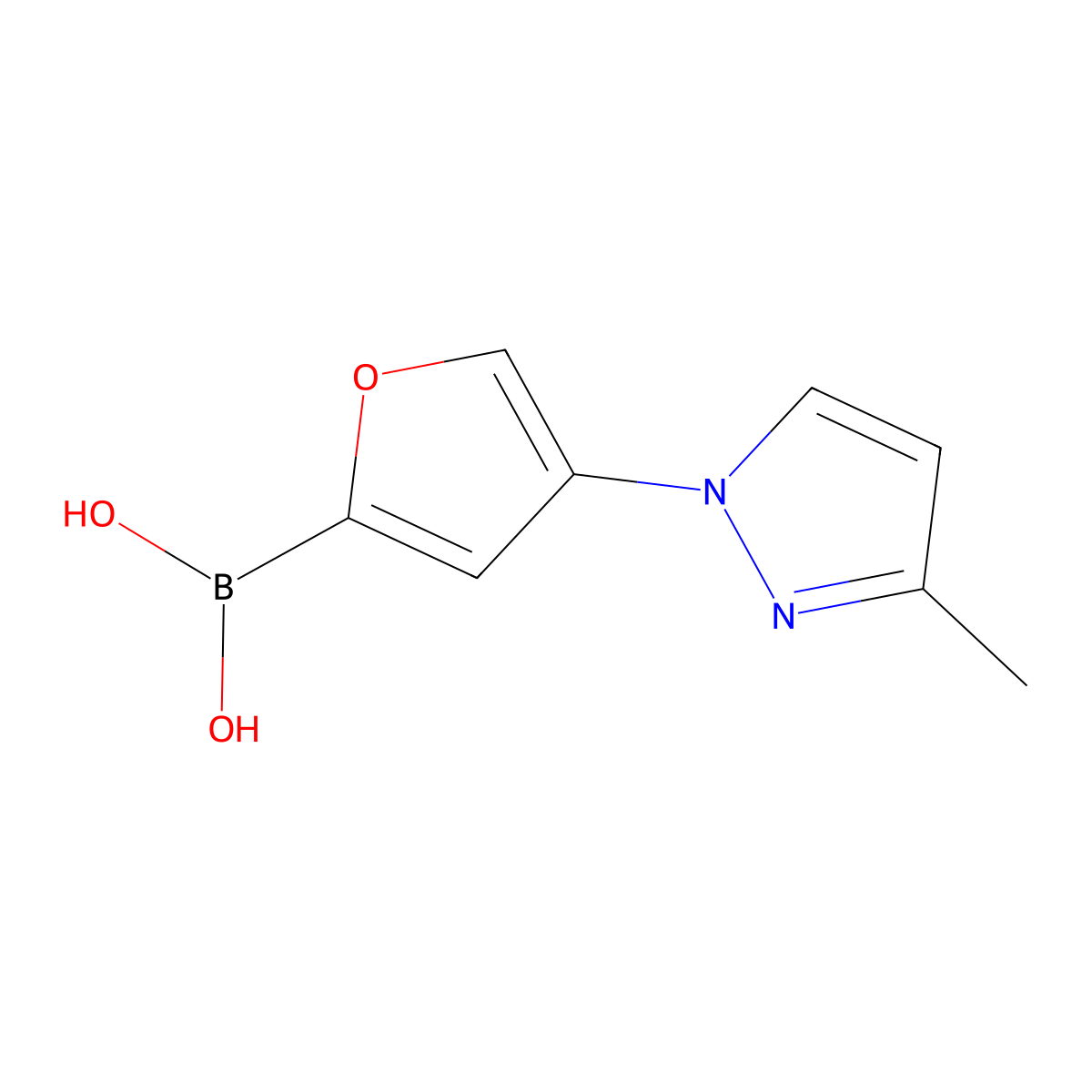 (4-(3-Methyl-1H-pyrazol-1-yl)furan-2-yl)boronic acid molecular structure, CAS 2225170-14-7
