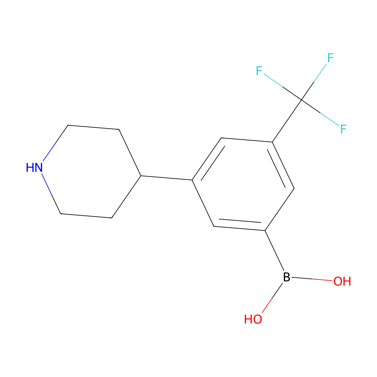(3-(Piperidin-4-yl)-5-(trifluoromethyl)phenyl)boronic acid molecular structure, CAS 2225170-15-8