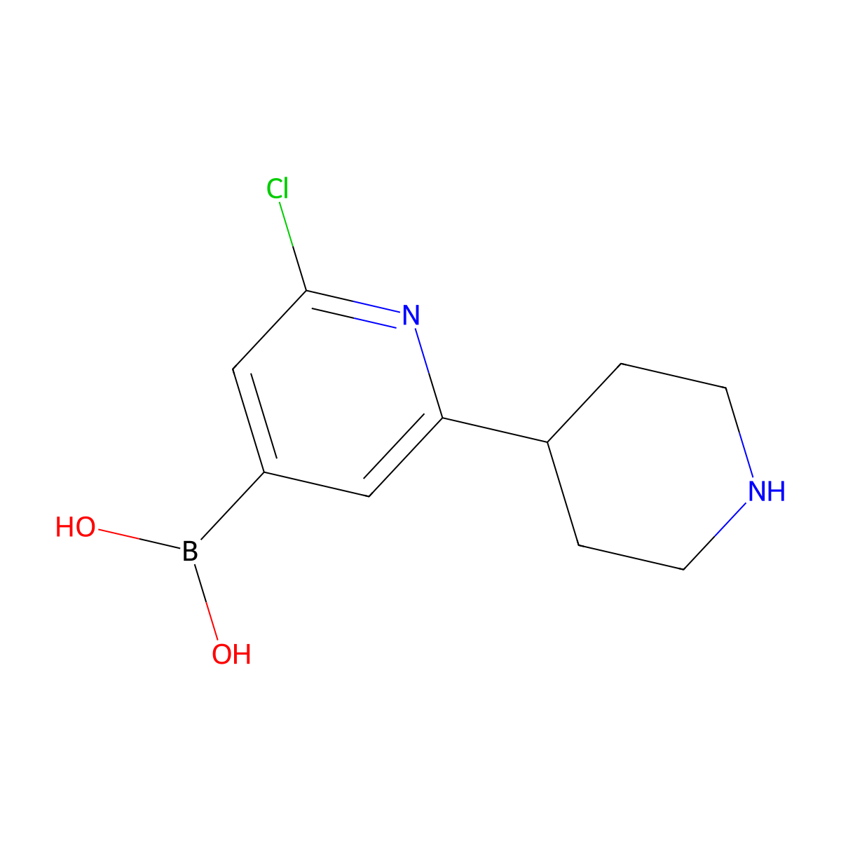 (2-Chloro-6-(piperidin-4-yl)pyridin-4-yl)boronic acid molecular structure, CAS 2225170-16-9
