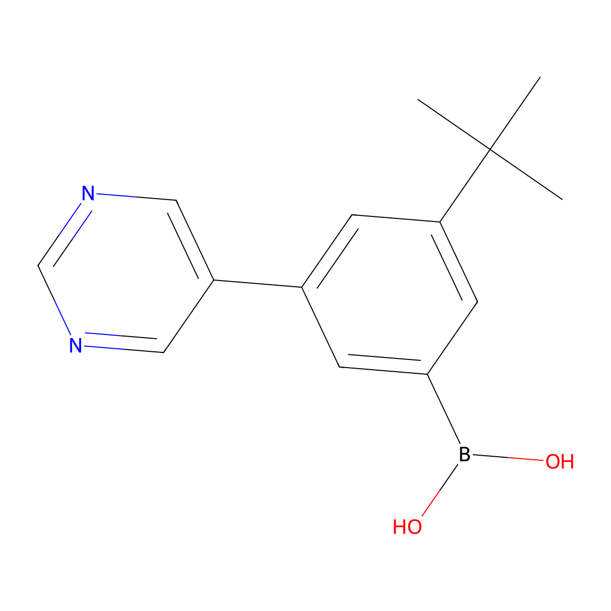 (3-(tert-Butyl)-5-(pyrimidin-5-yl)phenyl)boronic acid molecular structure, CAS 2225170-29-4