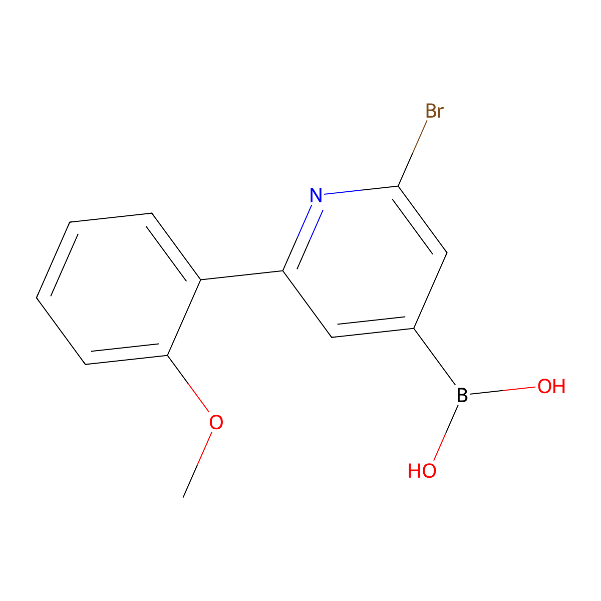 (2-Bromo-6-(2-methoxyphenyl)pyridin-4-yl)boronic acid molecular structure, CAS 2225170-52-3