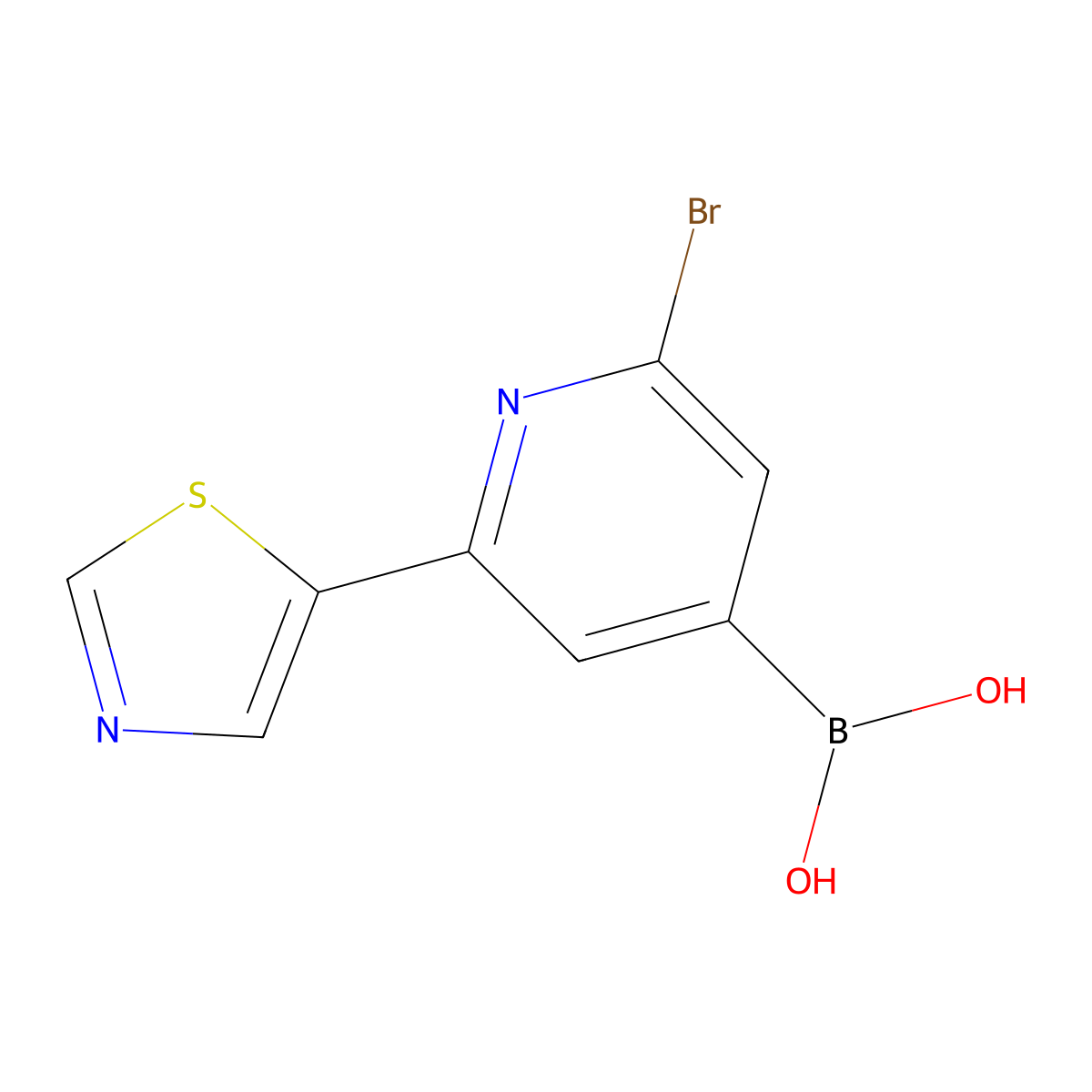 (2-Bromo-6-(thiazol-5-yl)pyridin-4-yl)boronic acid molecular structure, CAS 2225170-60-3