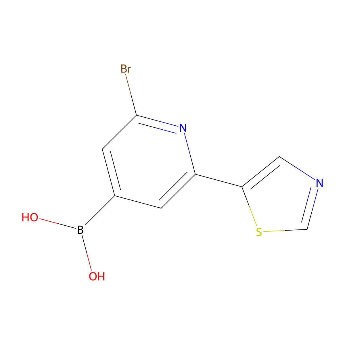 (2-Bromo-6-(thiazol-5-yl)pyridin-4-yl)boronic acid molecular structure, CAS 2225170-60-3