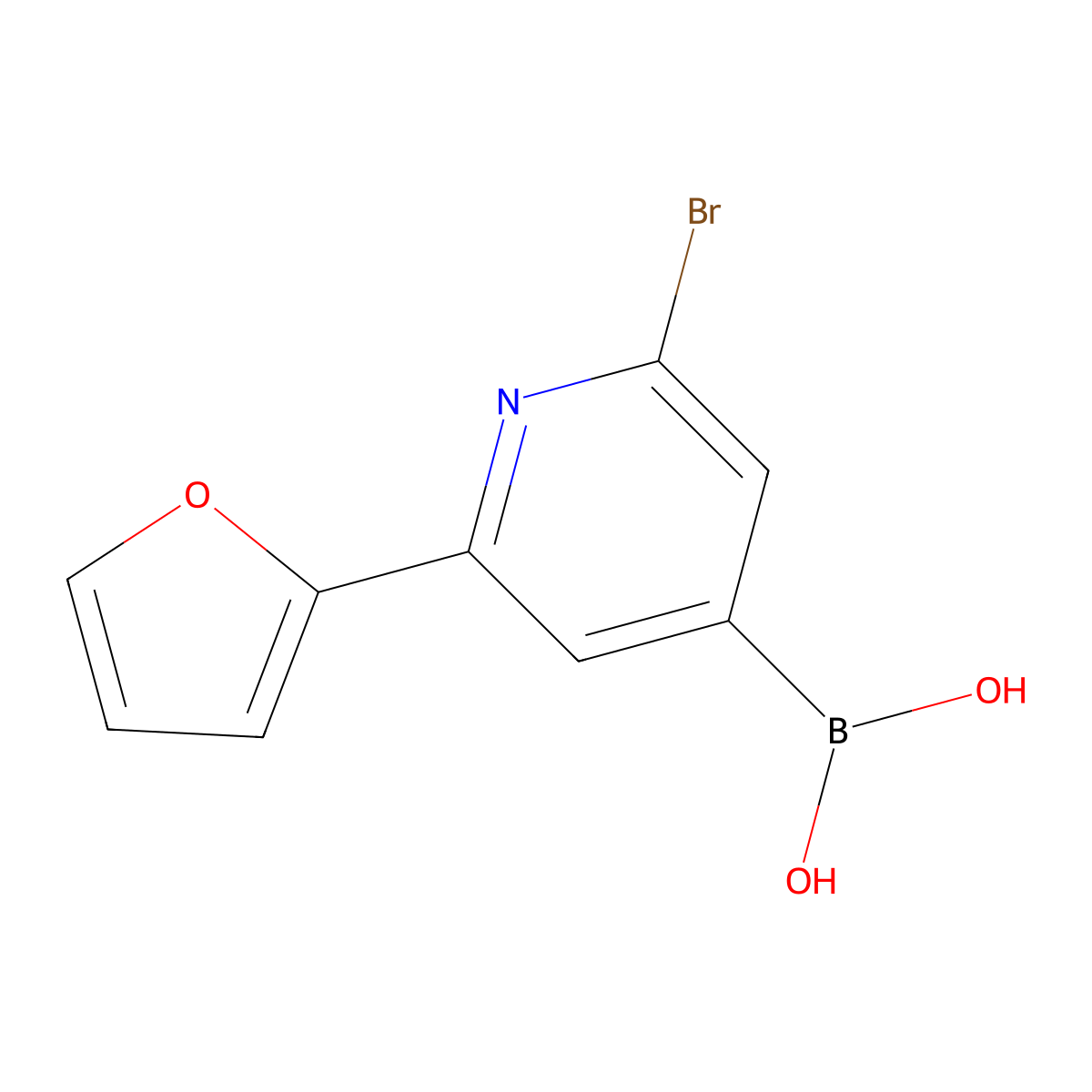 (2-Bromo-6-(furan-2-yl)pyridin-4-yl)boronic acid molecular structure, CAS 2225170-64-7