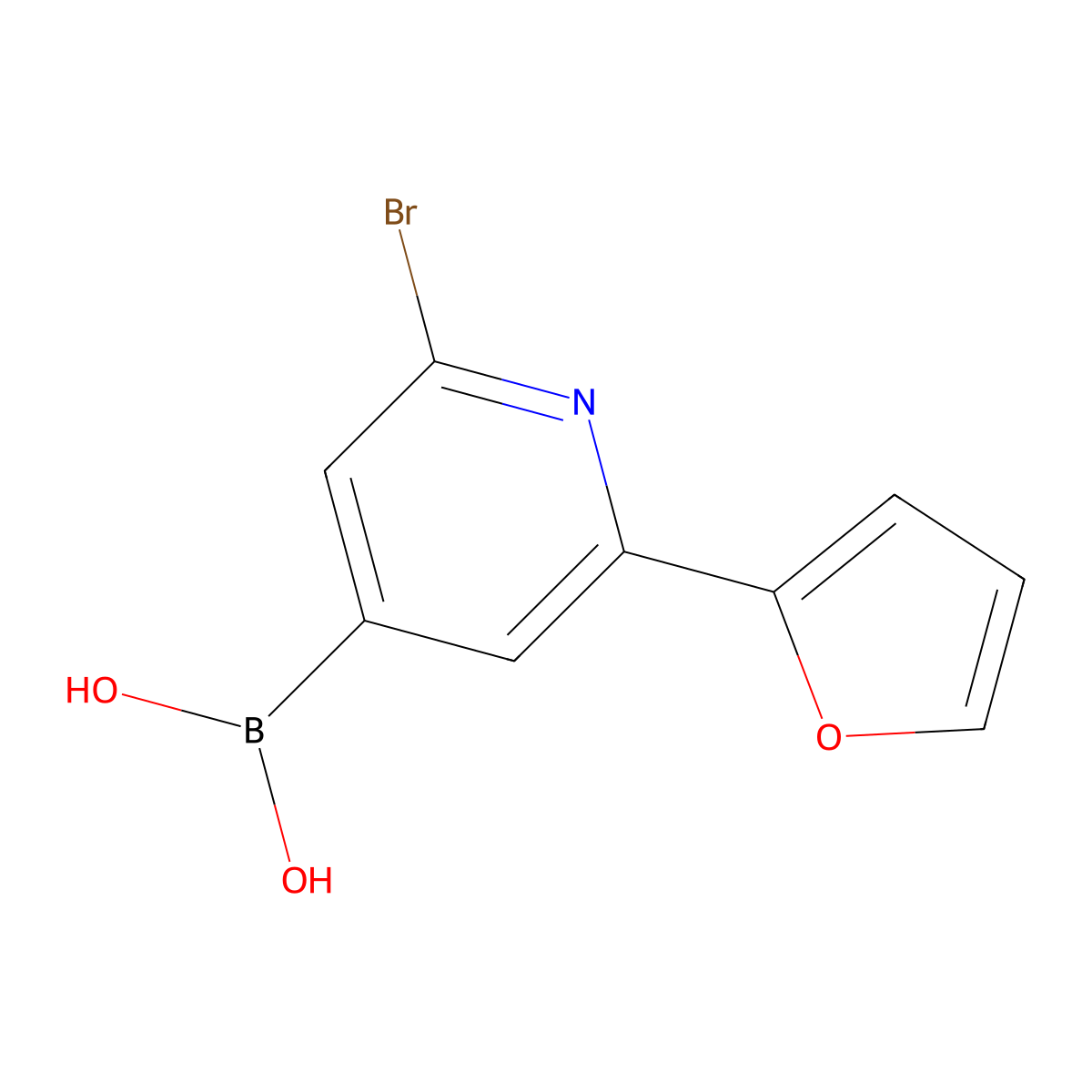 (2-Bromo-6-(furan-2-yl)pyridin-4-yl)boronic acid molecular structure, CAS 2225170-64-7