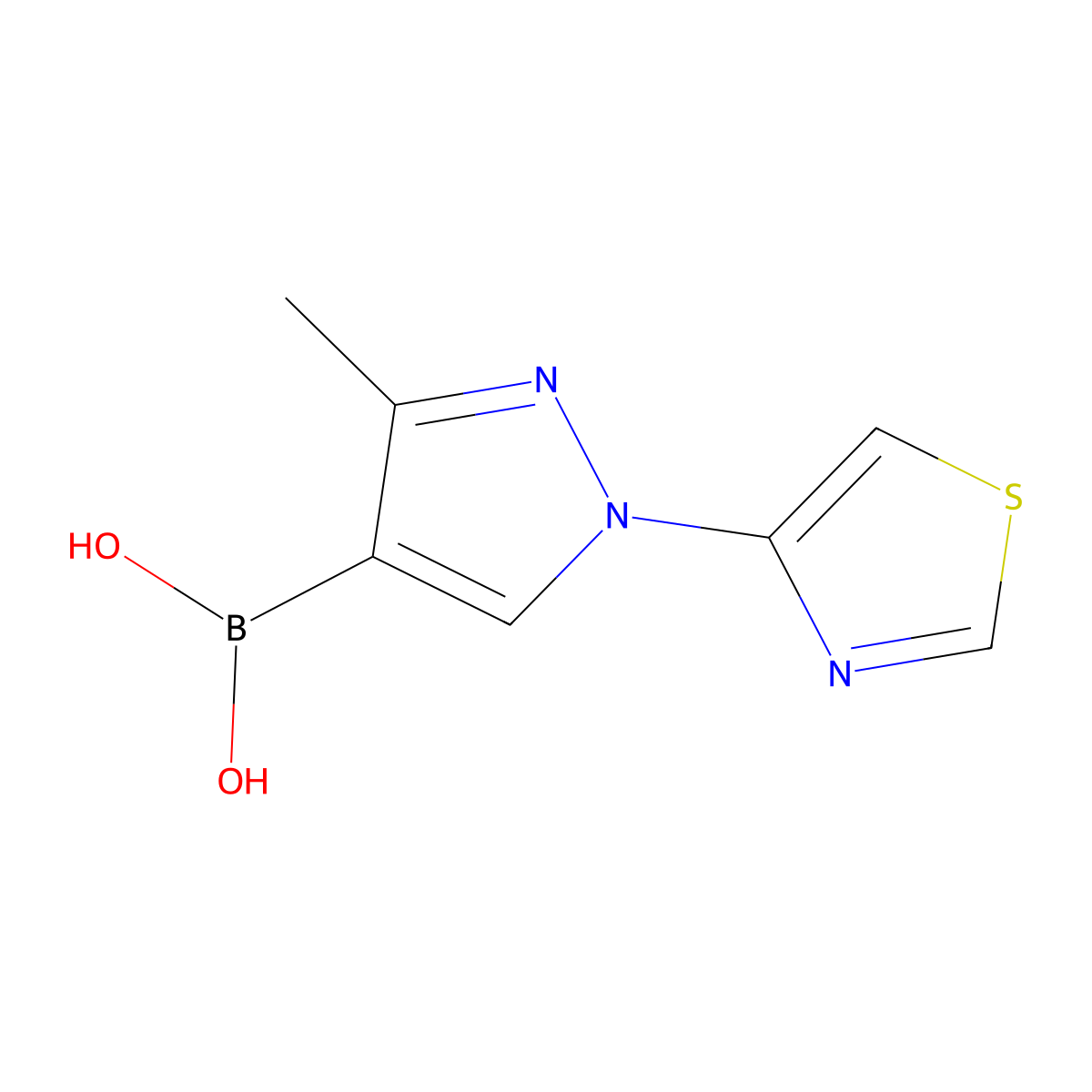 (3-Methyl-1-(thiazol-4-yl)-1H-pyrazol-4-yl)boronic acid molecular structure, CAS 2225170-79-4