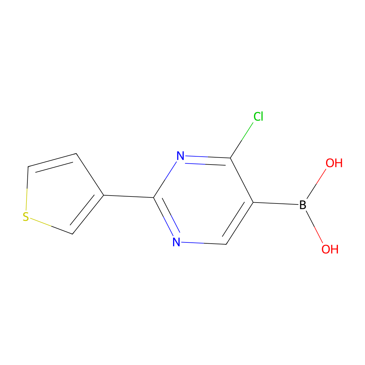 (4-Chloro-2-(thiophen-3-yl)pyrimidin-5-yl)boronic acid molecular structure, CAS 2225171-52-6