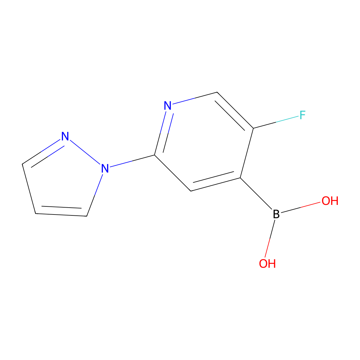 (5-Fluoro-2-(1H-pyrazol-1-yl)pyridin-4-yl)boronic acid molecular structure, CAS 2225171-62-8