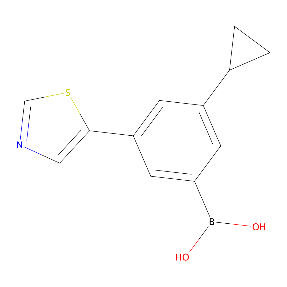 (3-Cyclopropyl-5-(thiazol-5-yl)phenyl)boronic acid molecular structure, CAS 2225171-65-1