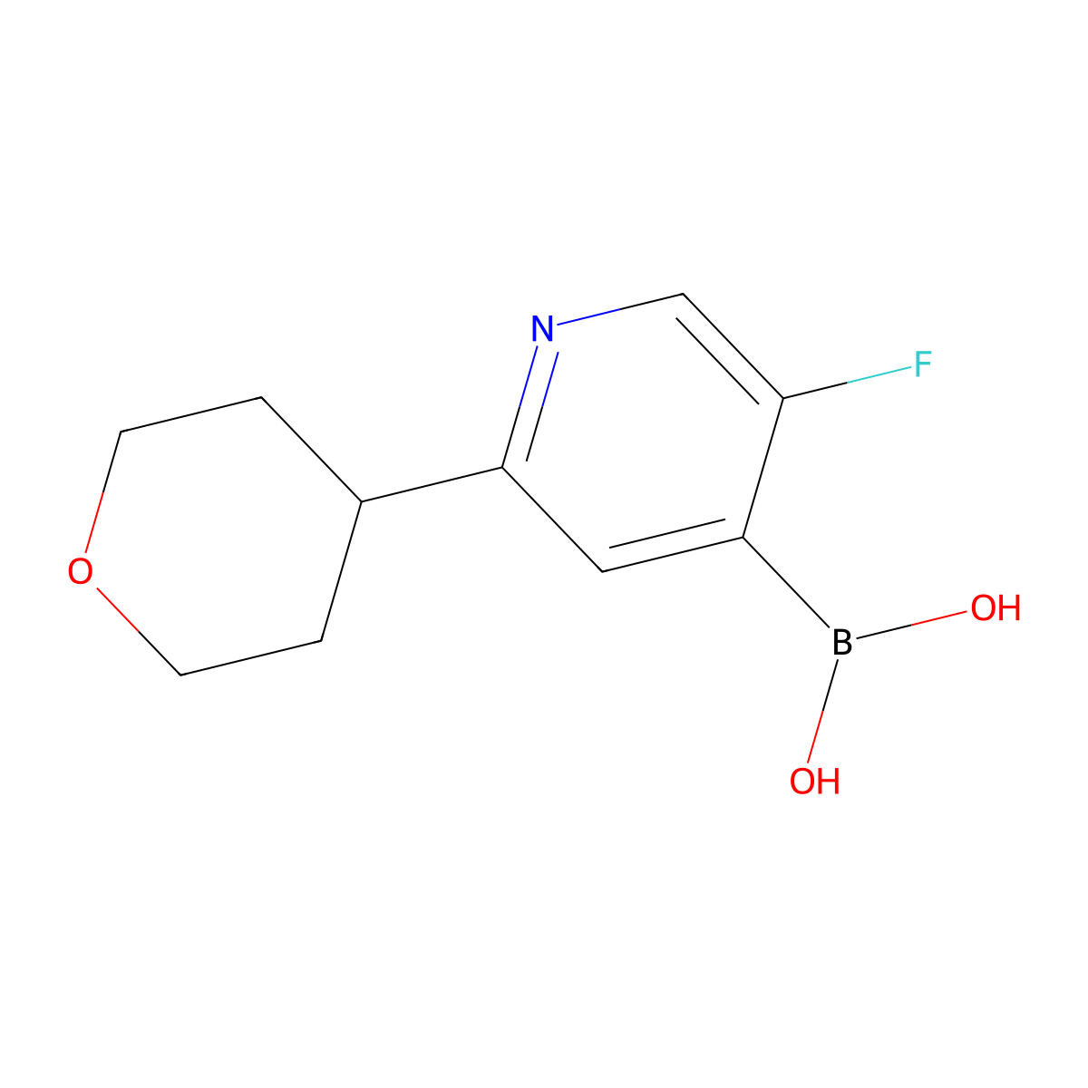 (5-Fluoro-2-(tetrahydro-2H-pyran-4-yl)pyridin-4-yl)boronic acid molecular structure, CAS 2225171-73-1