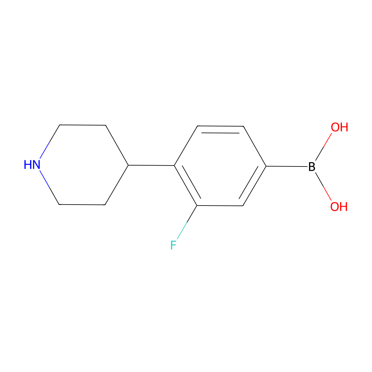 (3-Fluoro-4-(piperidin-4-yl)phenyl)boronic acid molecular structure, CAS 2225171-75-3