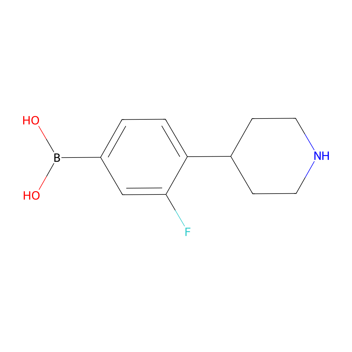 (3-Fluoro-4-(piperidin-4-yl)phenyl)boronic acid molecular structure, CAS 2225171-75-3