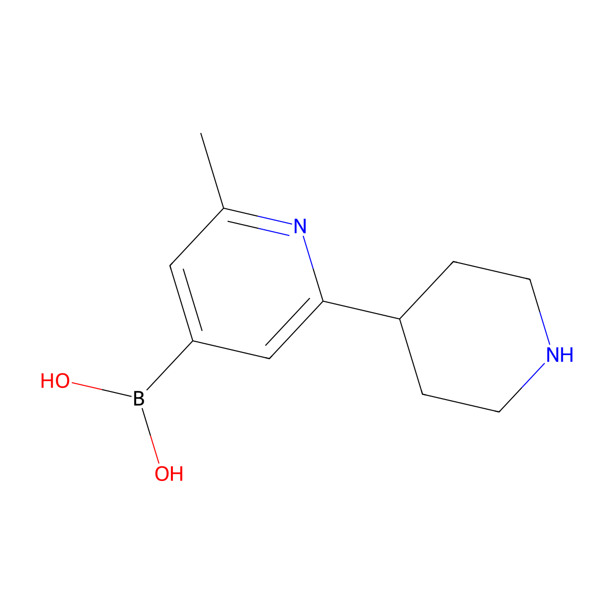 (2-Methyl-6-(piperidin-4-yl)pyridin-4-yl)boronic acid molecular structure, CAS 2225171-83-3