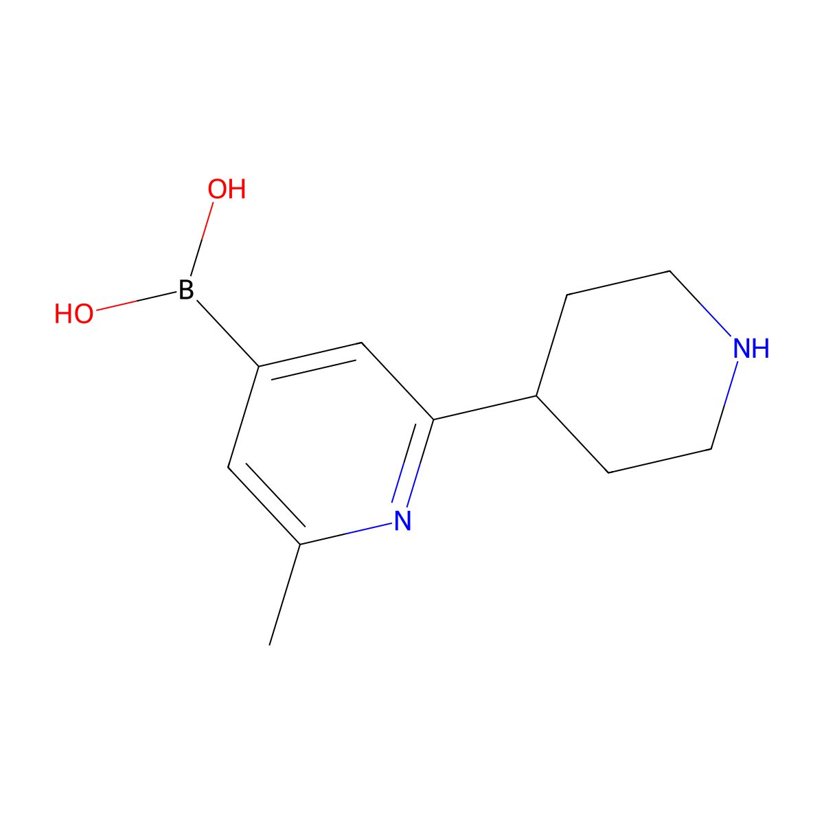 (2-Methyl-6-(piperidin-4-yl)pyridin-4-yl)boronic acid molecular structure, CAS 2225171-83-3