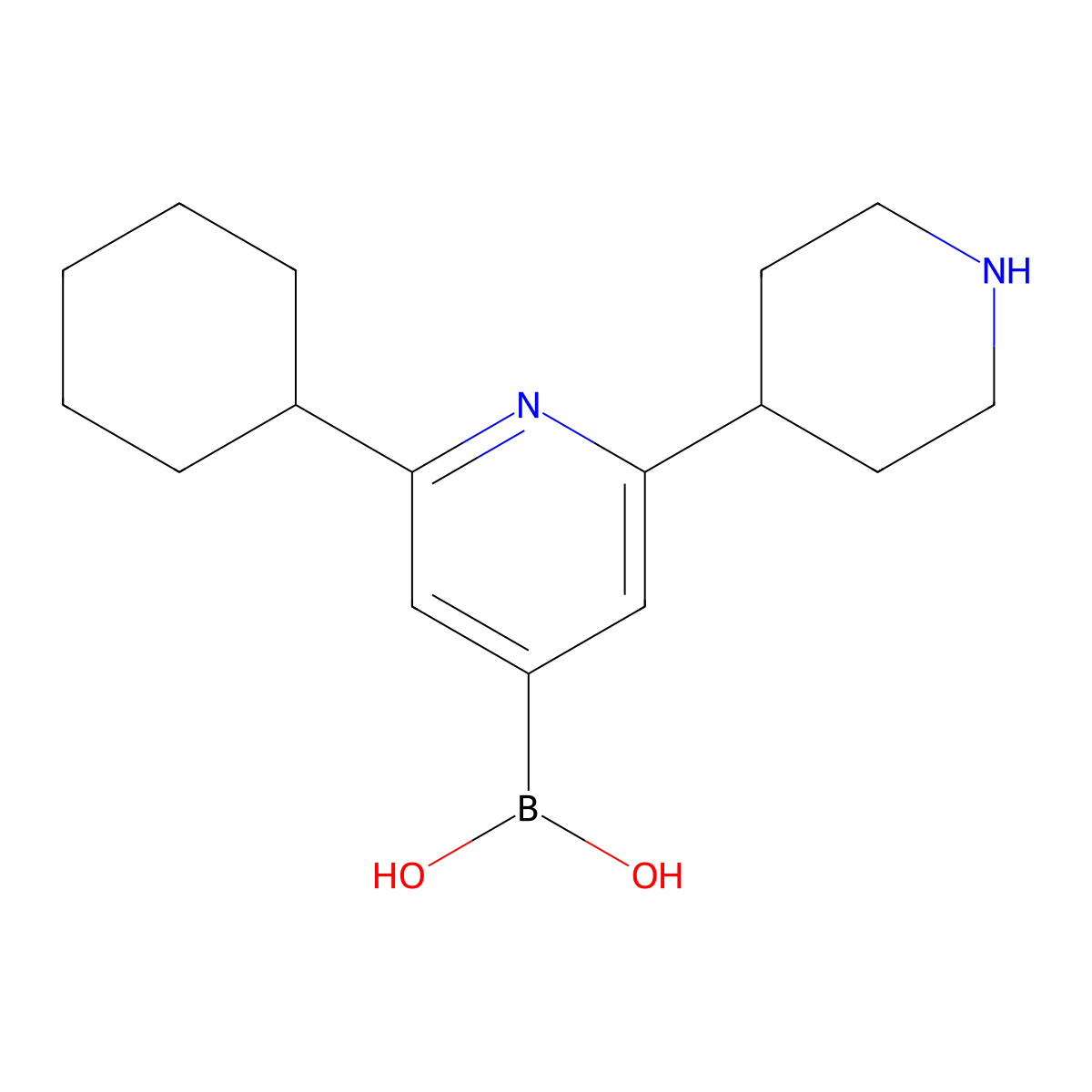 (2-Cyclohexyl-6-(piperidin-4-yl)pyridin-4-yl)boronic acid molecular structure, CAS 2225171-92-4