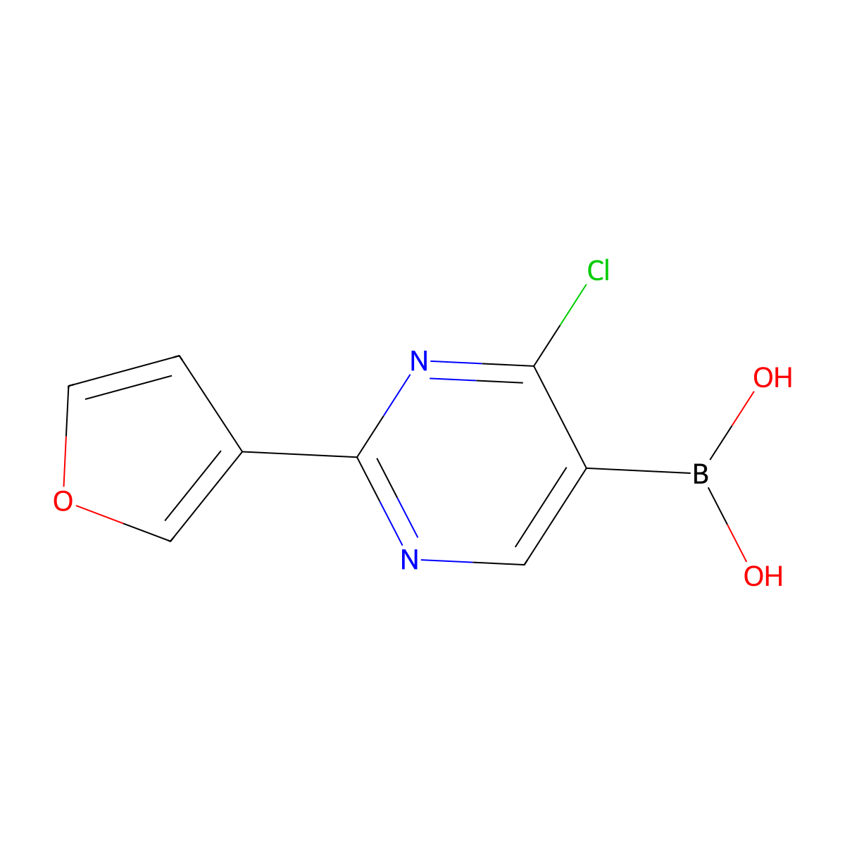 (4-Chloro-2-(furan-3-yl)pyrimidin-5-yl)boronic acid molecular structure, CAS 2225171-94-6