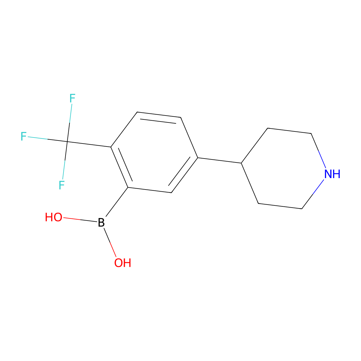 (5-(Piperidin-4-yl)-2-(trifluoromethyl)phenyl)boronic acid molecular structure, CAS 2225171-95-7